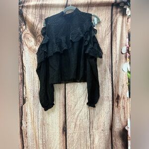 Black Lace Ruffle Blouse